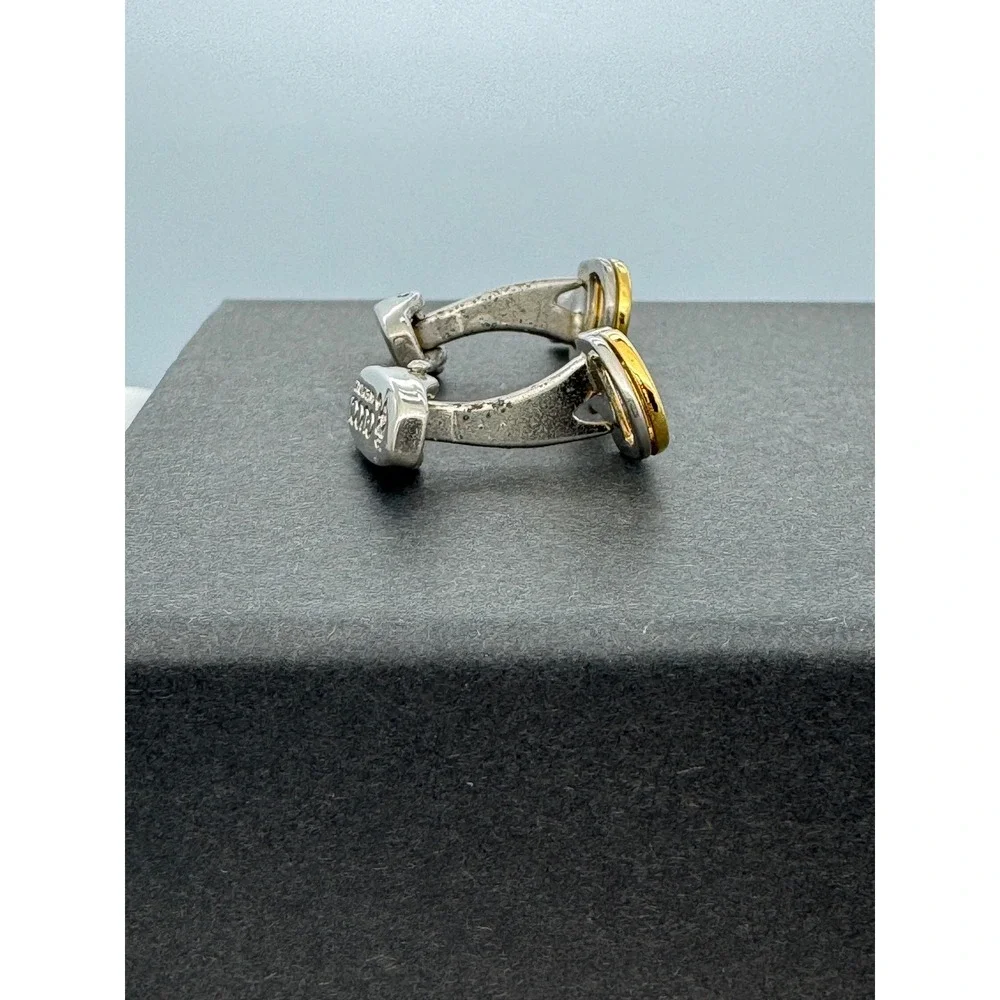 Vintage Gucci Horsebit Stirrup Cufflinks Gold & Silver Tone Italy Designer